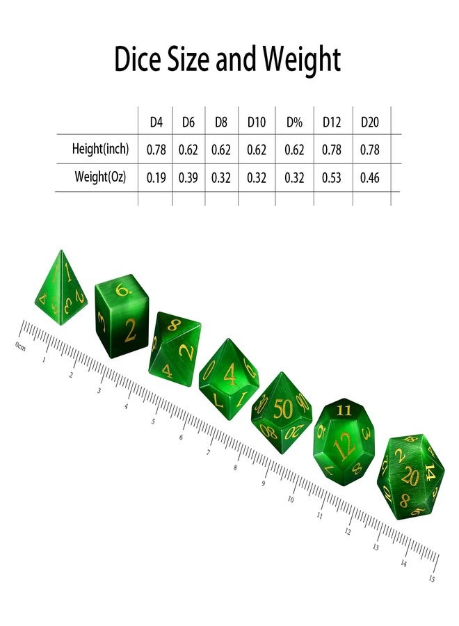 Febote 7-Piece Green Artificial Cat's Eye Crystal Polyhedral Dice Set for Dungeons & Dragons D&D RPG Tabletop Gaming - Sharp Edge Gemstone Dice with Storage Box - Image 2